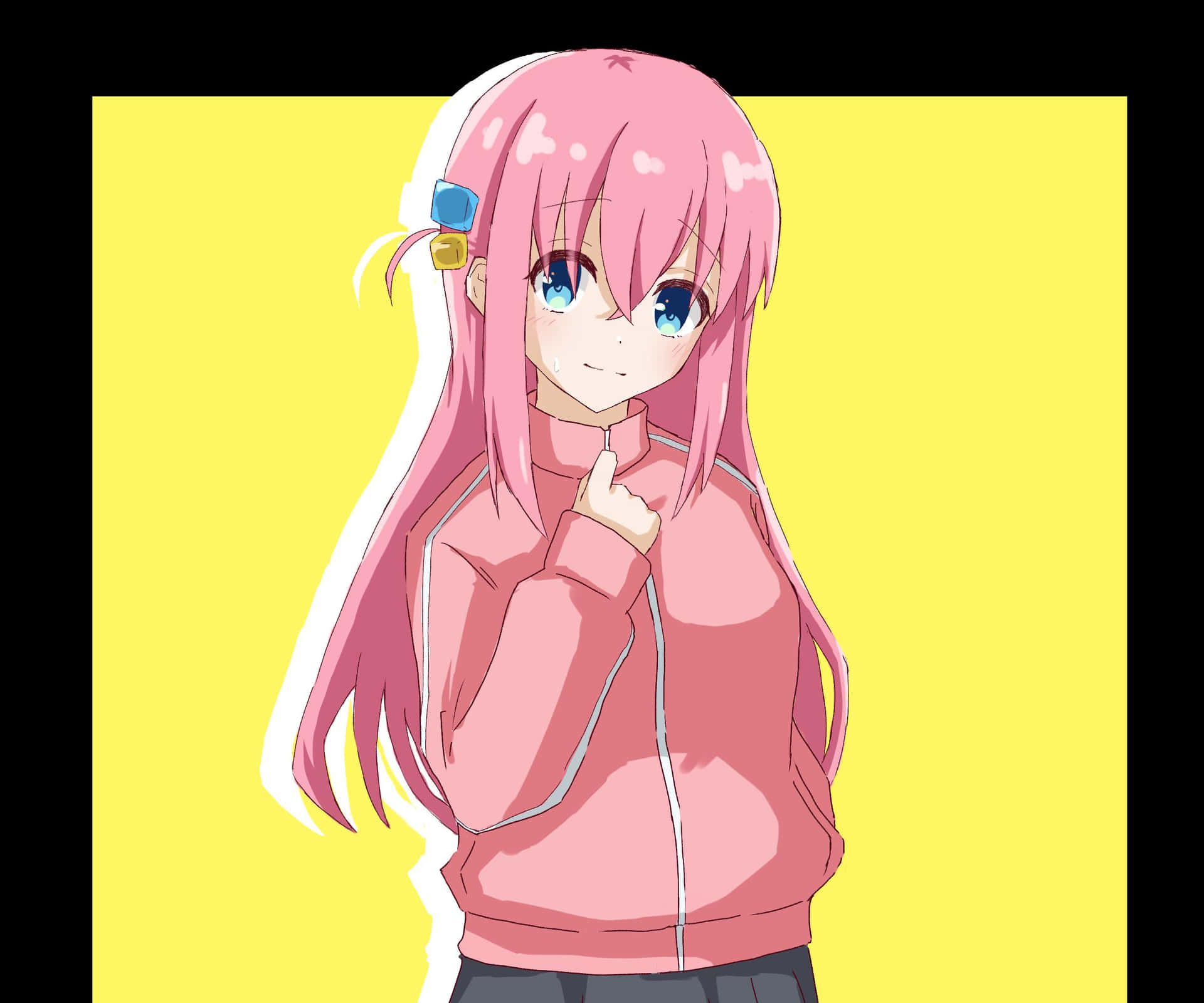 Pink Haired Anime Girl Yellow Background Wallpaper