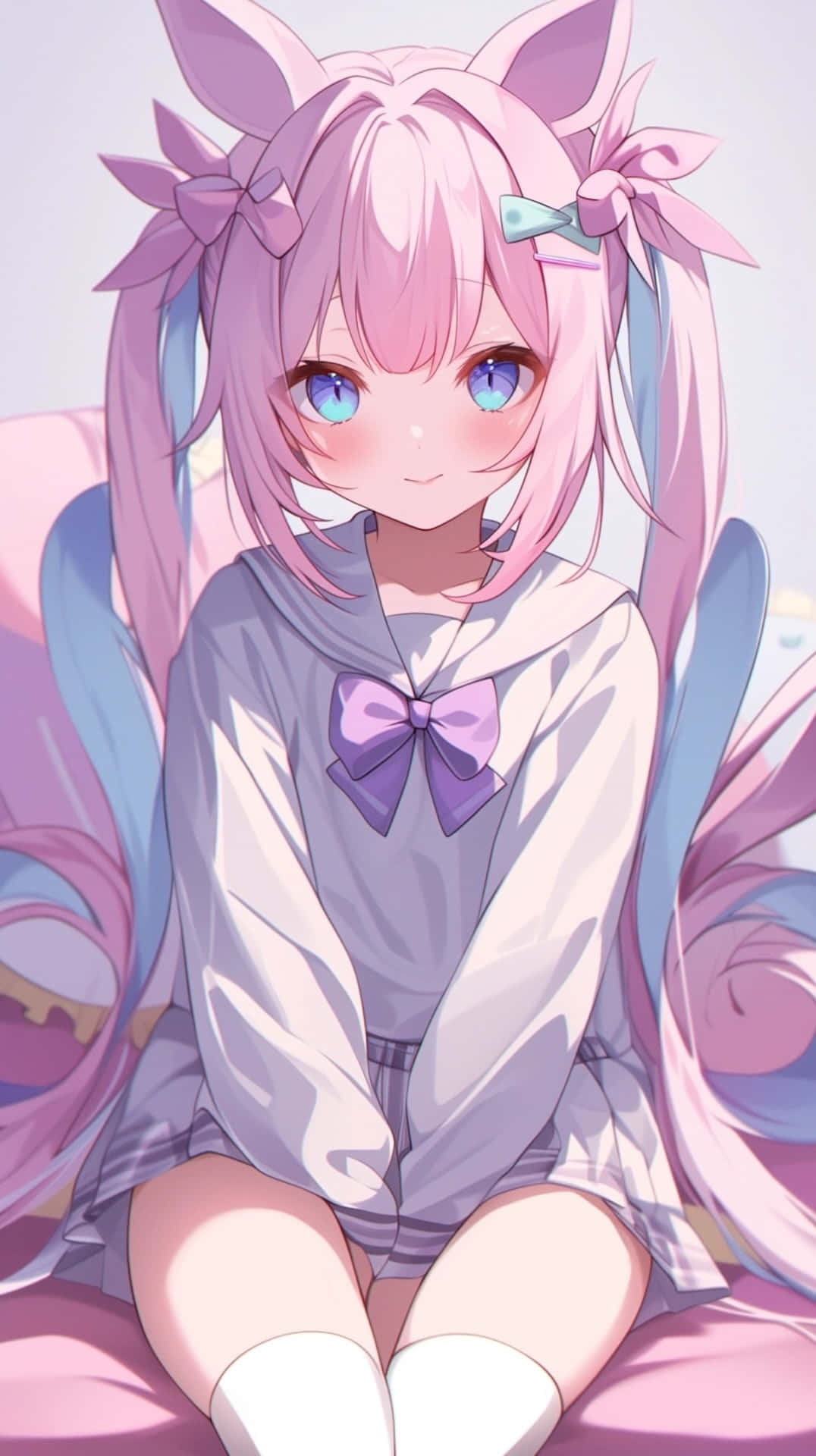 Pink Haired Anime Girlwith Blue Eyes Wallpaper