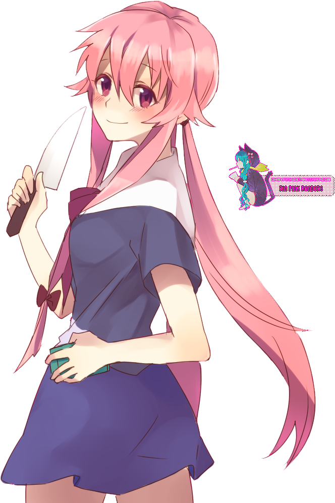 Pink Haired Anime Girlwith Knife PNG