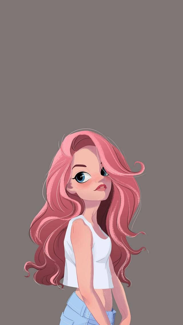 Pink-Haired Cute Girl Digital Art Wallpaper