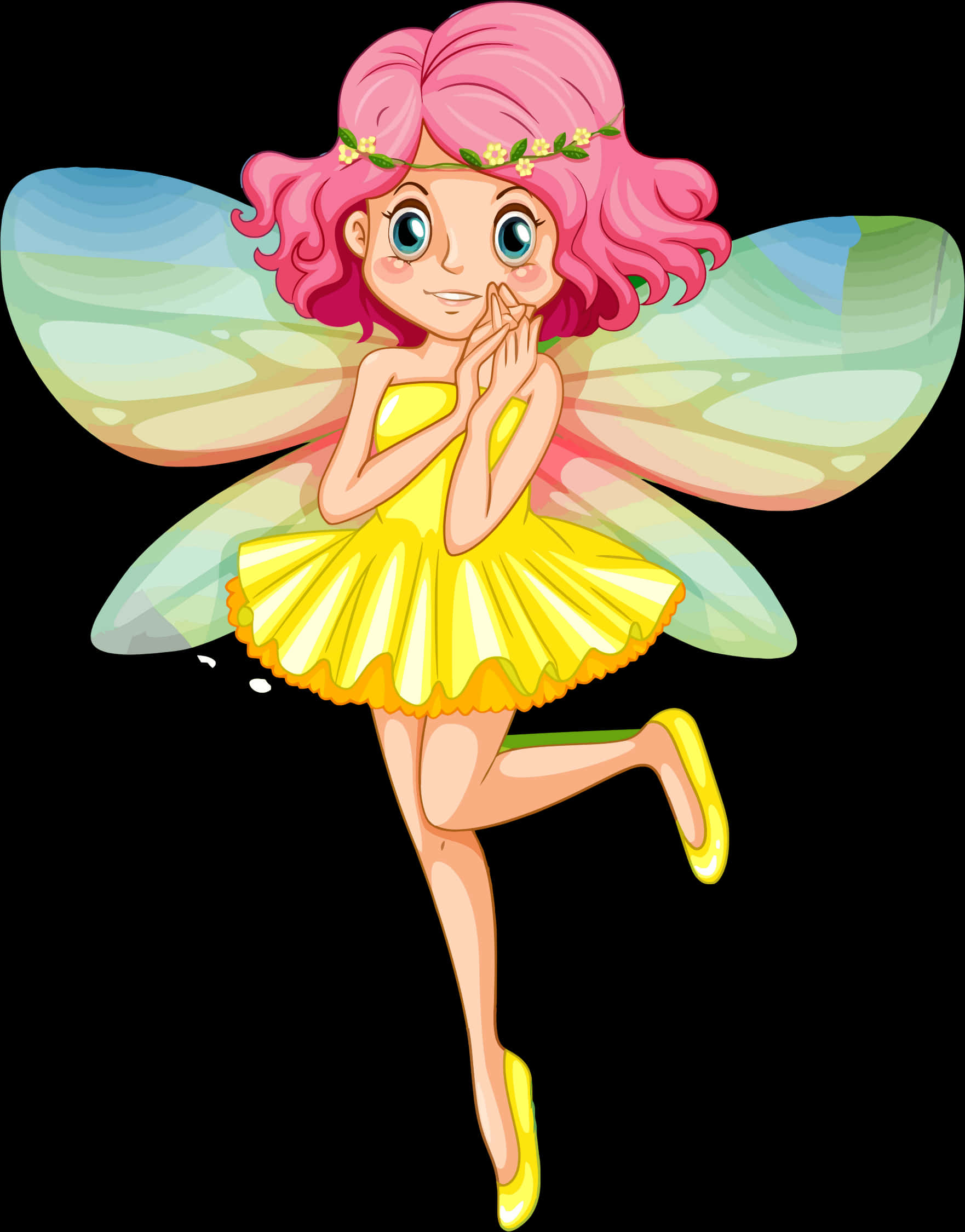 Pink Haired Fairy Yellow Dress PNG