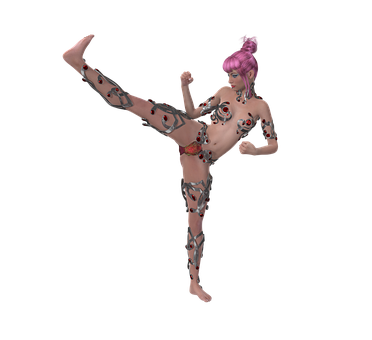 Pink Haired Figure High Kick PNG