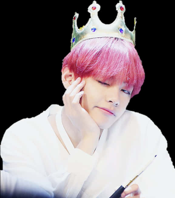 Pink Haired Kingwith Pen PNG