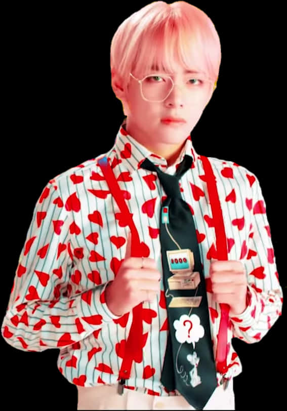 Pink Haired Manin Heart Pattern Shirt PNG
