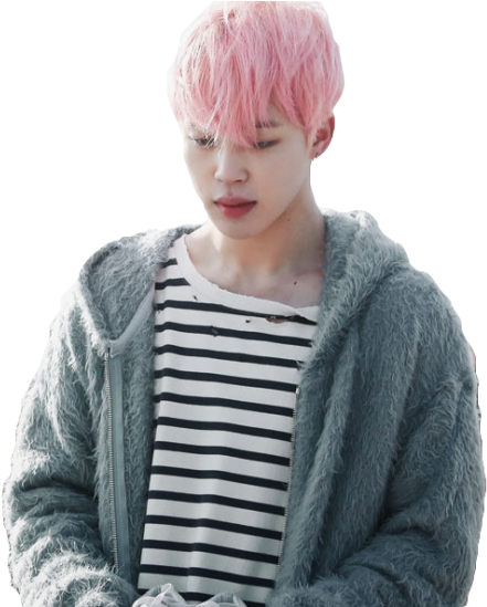 Pink Haired Manin Striped Shirtand Fur Coat PNG
