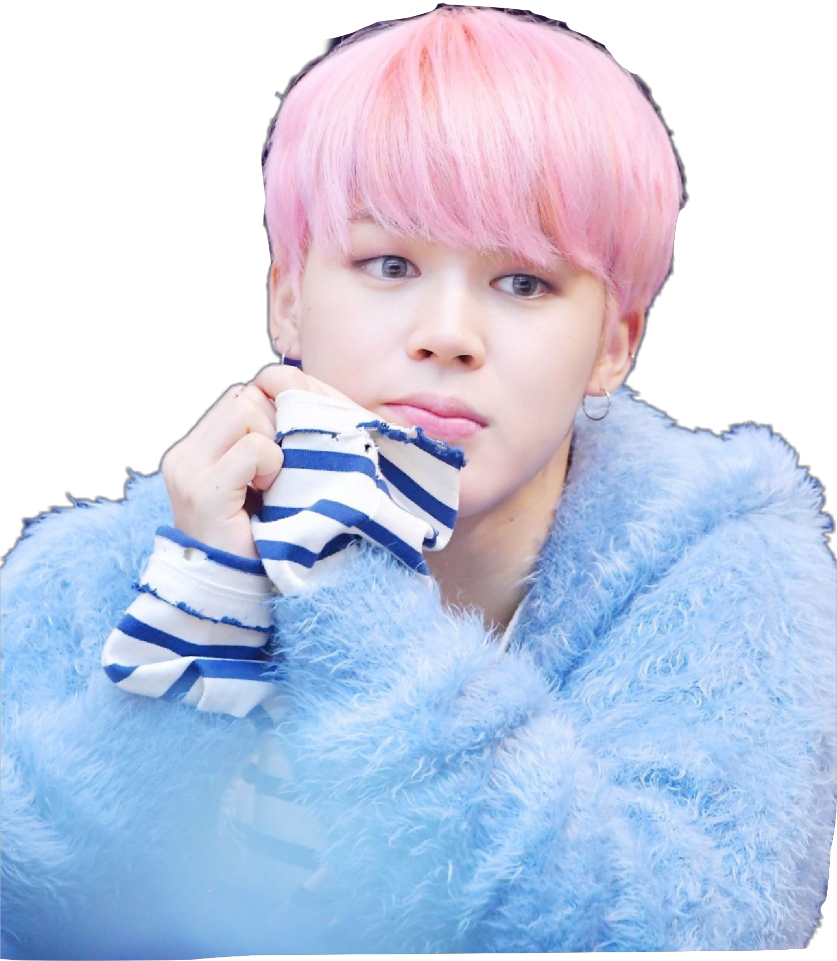 Pink Haired Person Blue Fluffy Coat PNG