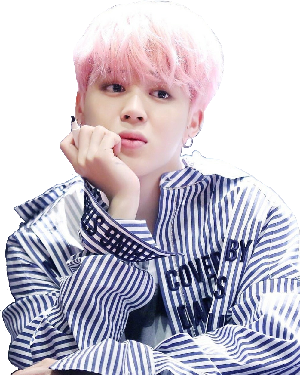 Pink Haired Person Striped Shirt PNG