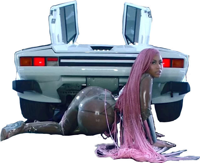Pink Haired Personand Sports Car PNG