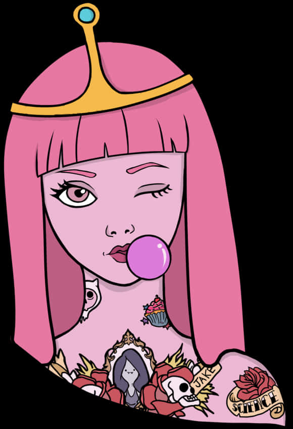Pink Haired Princess Bubblegum Tattoo Design PNG