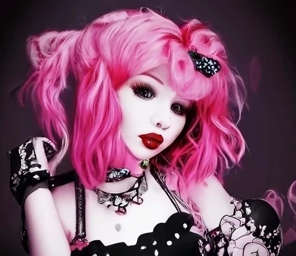 Pink Haired Scene Girlwith Accessories Wallpaper
