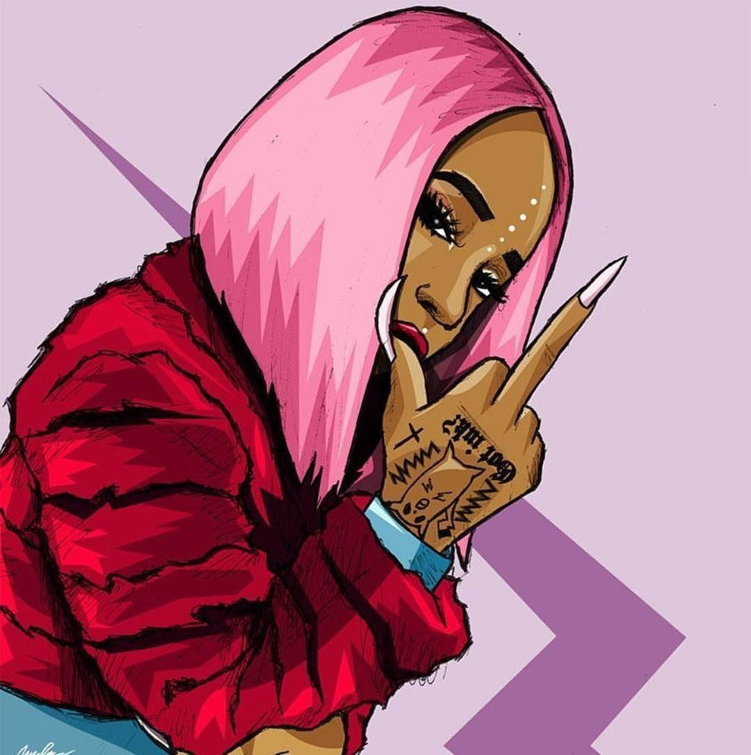 Pink-Haired Woman Gangster Cartoon Wallpaper