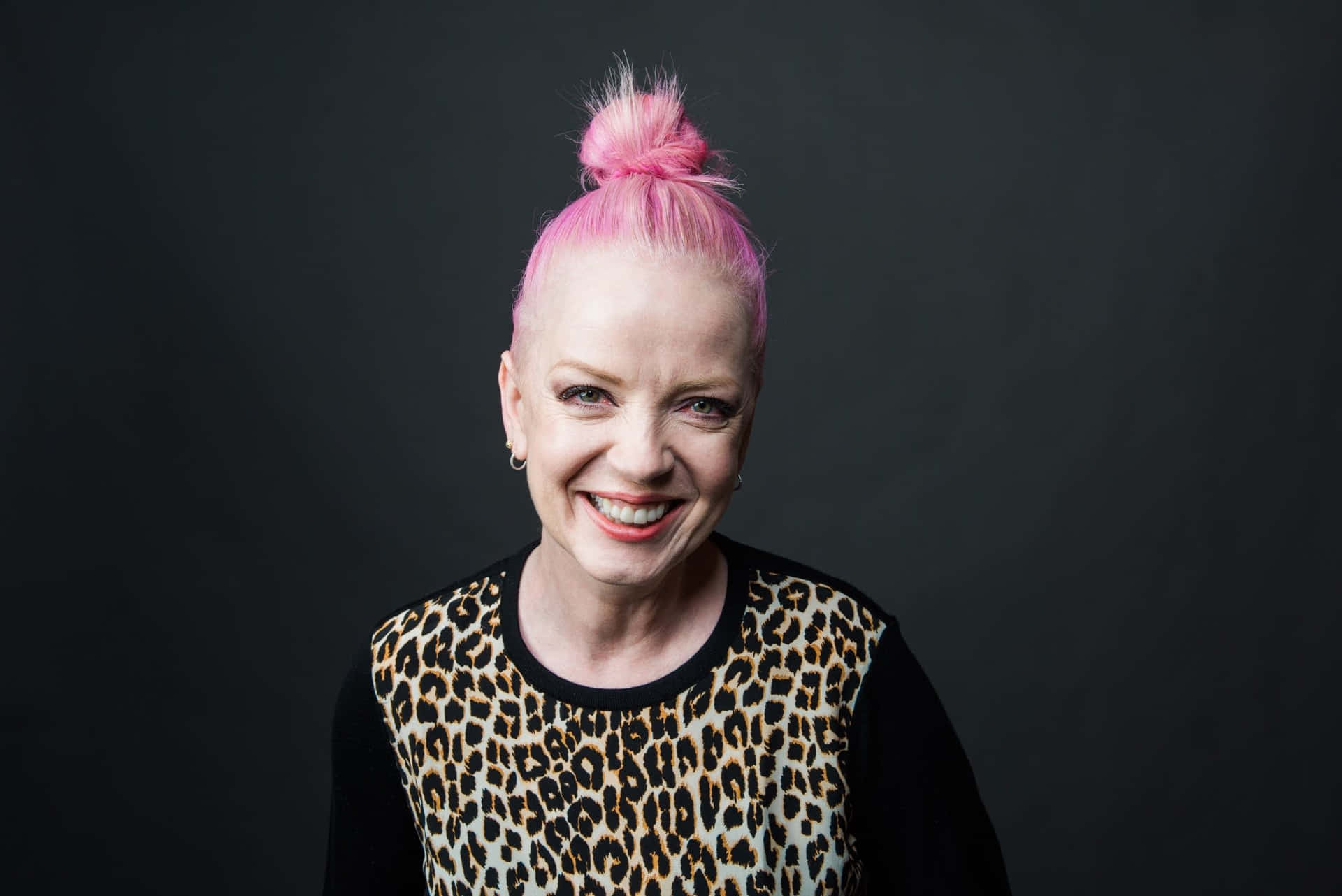 Pink Haired Woman Leopard Print Top Wallpaper