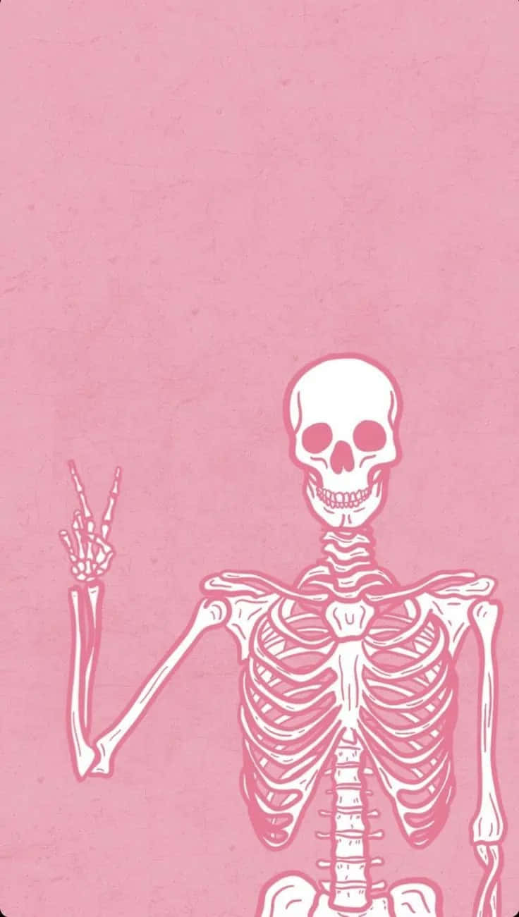 A Skeleton With A Pink Background