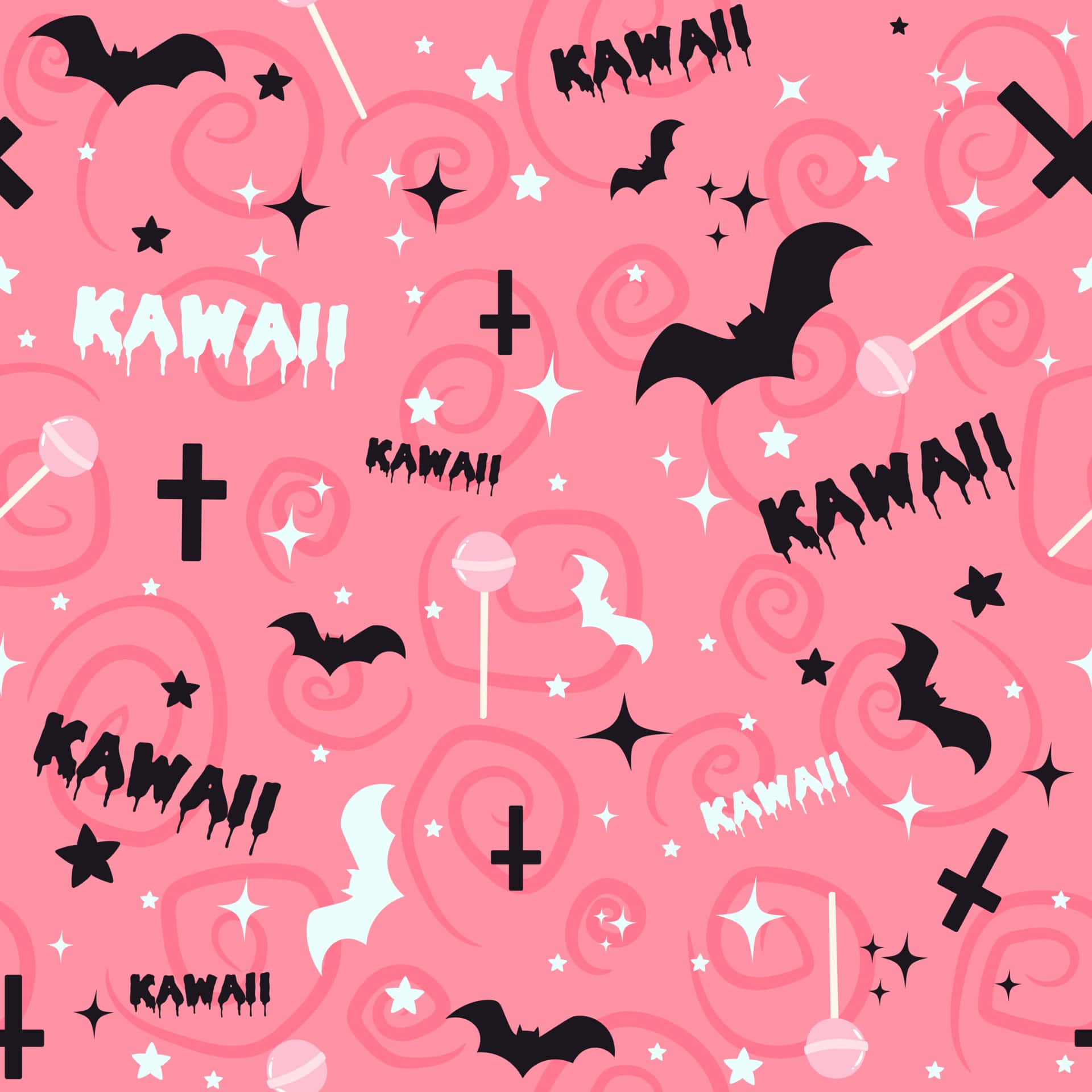 A Pink Background With Bats And Candy