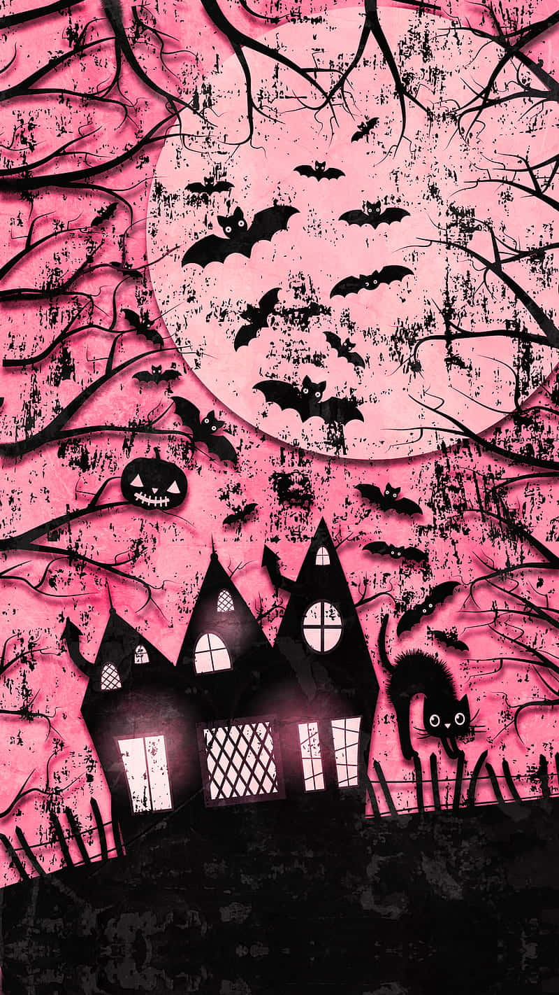Creepy yet cute Halloween Scene with a Pink Graveyard