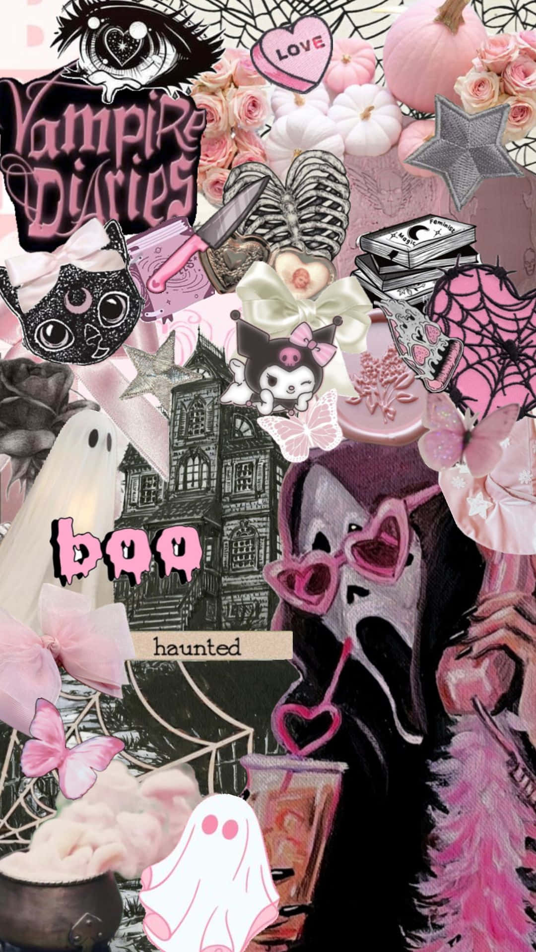 Pink Halloween Collage Aesthetic.jpg Wallpaper