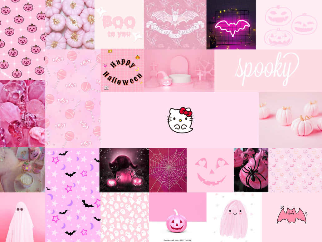Pink Halloween Collage Aesthetic Wallpaper