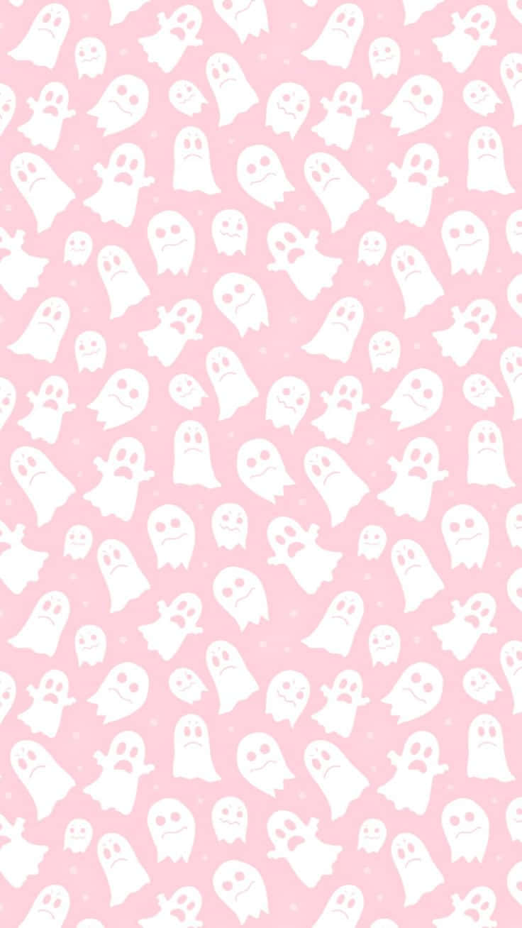 Pink Halloween Ghost Pattern Wallpaper