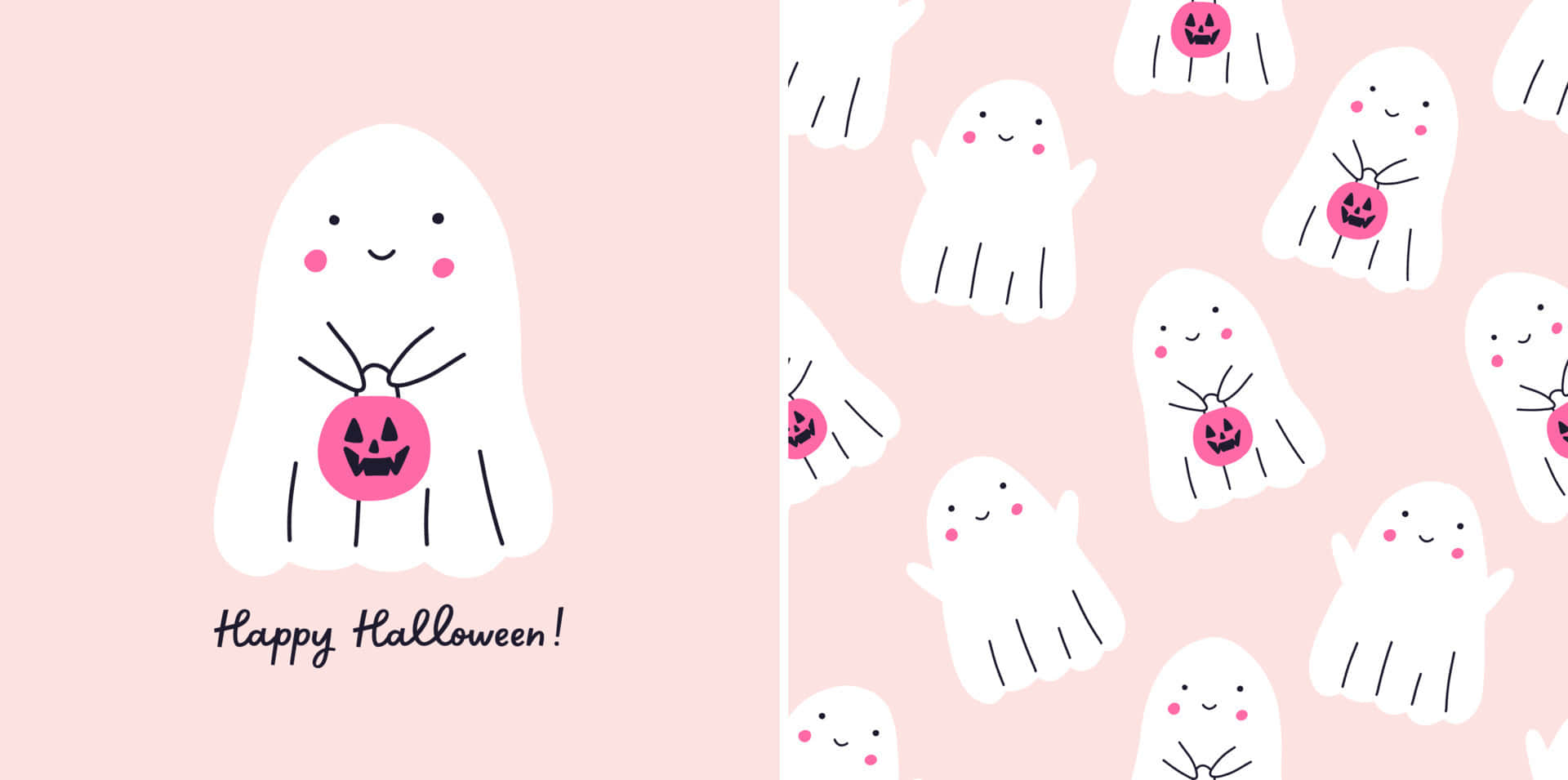 Pink Halloween Ghosts Cute Illustration Wallpaper