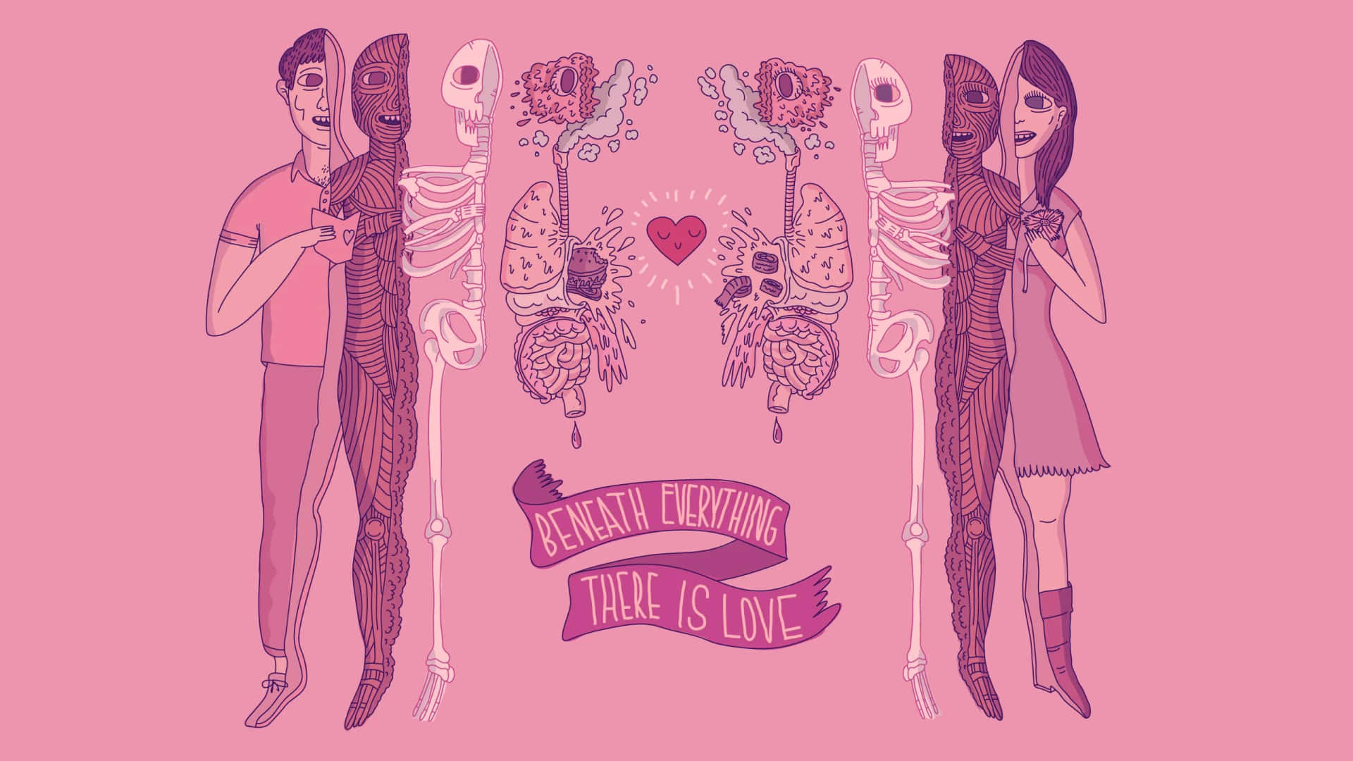 Pink Halloween Love Skeletons Wallpaper