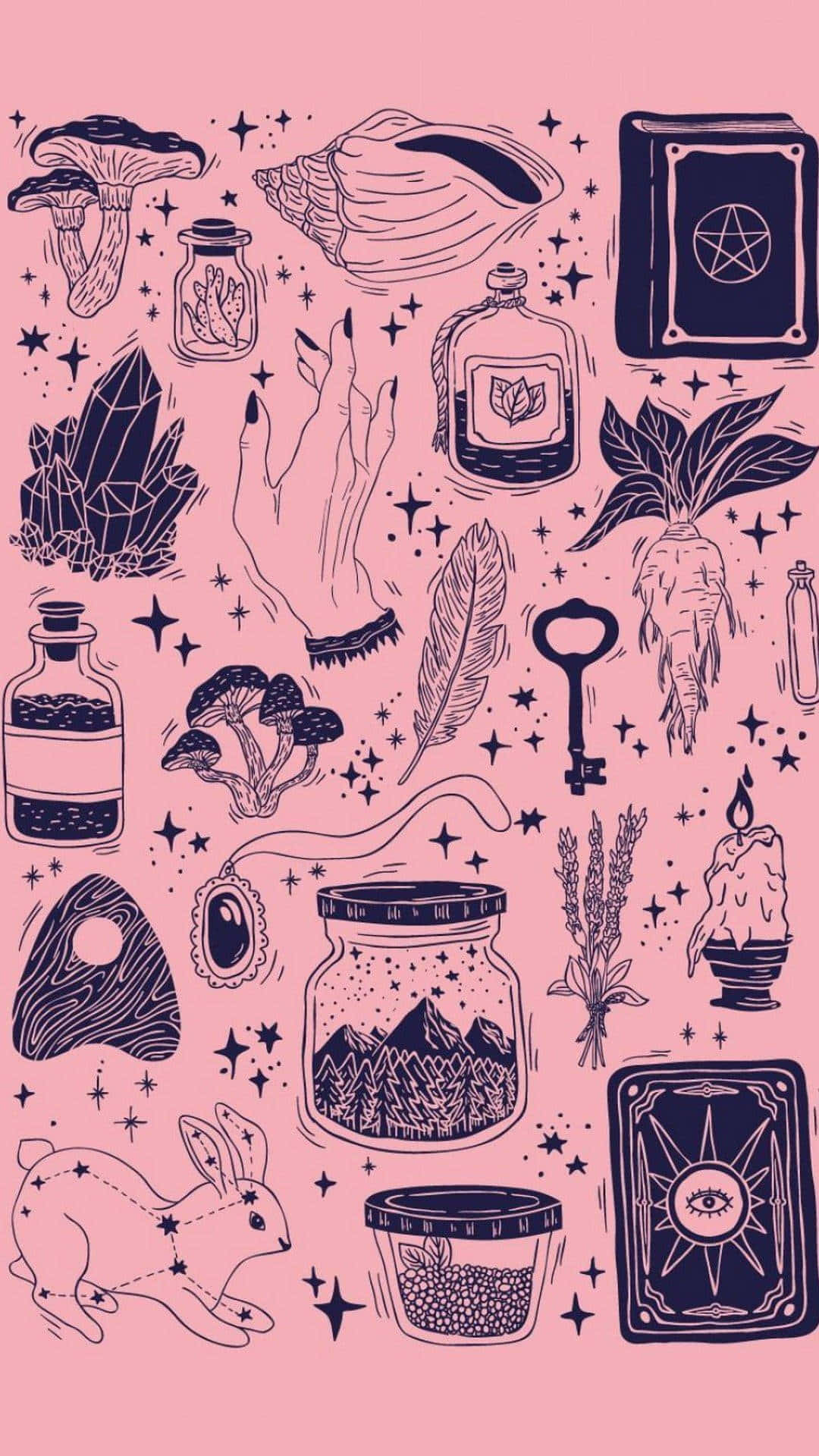 Pink Halloween Mystical Elements Illustration Wallpaper