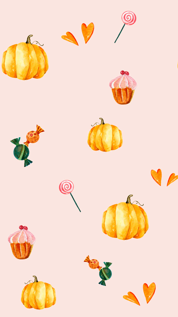Pink Halloween Patternwith Pumpkinsand Sweets Wallpaper