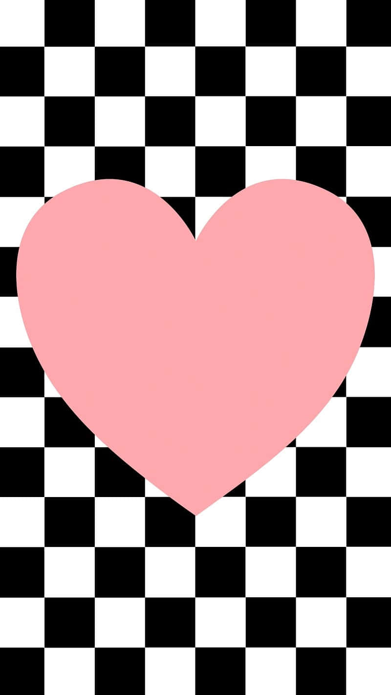 Pink Heart Checkered Background Wallpaper