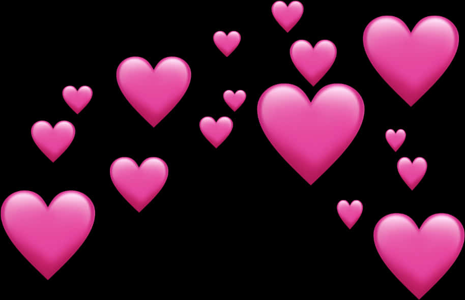 Pink Heart Emojis Black Background PNG