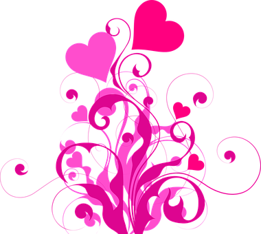 Pink Heart Floral Designon Black Background PNG