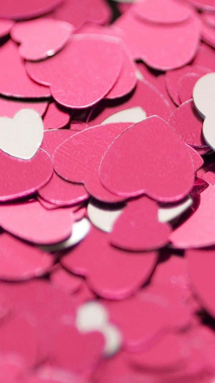 Delightful Paper Pink Hearts Iphone Wallpaper