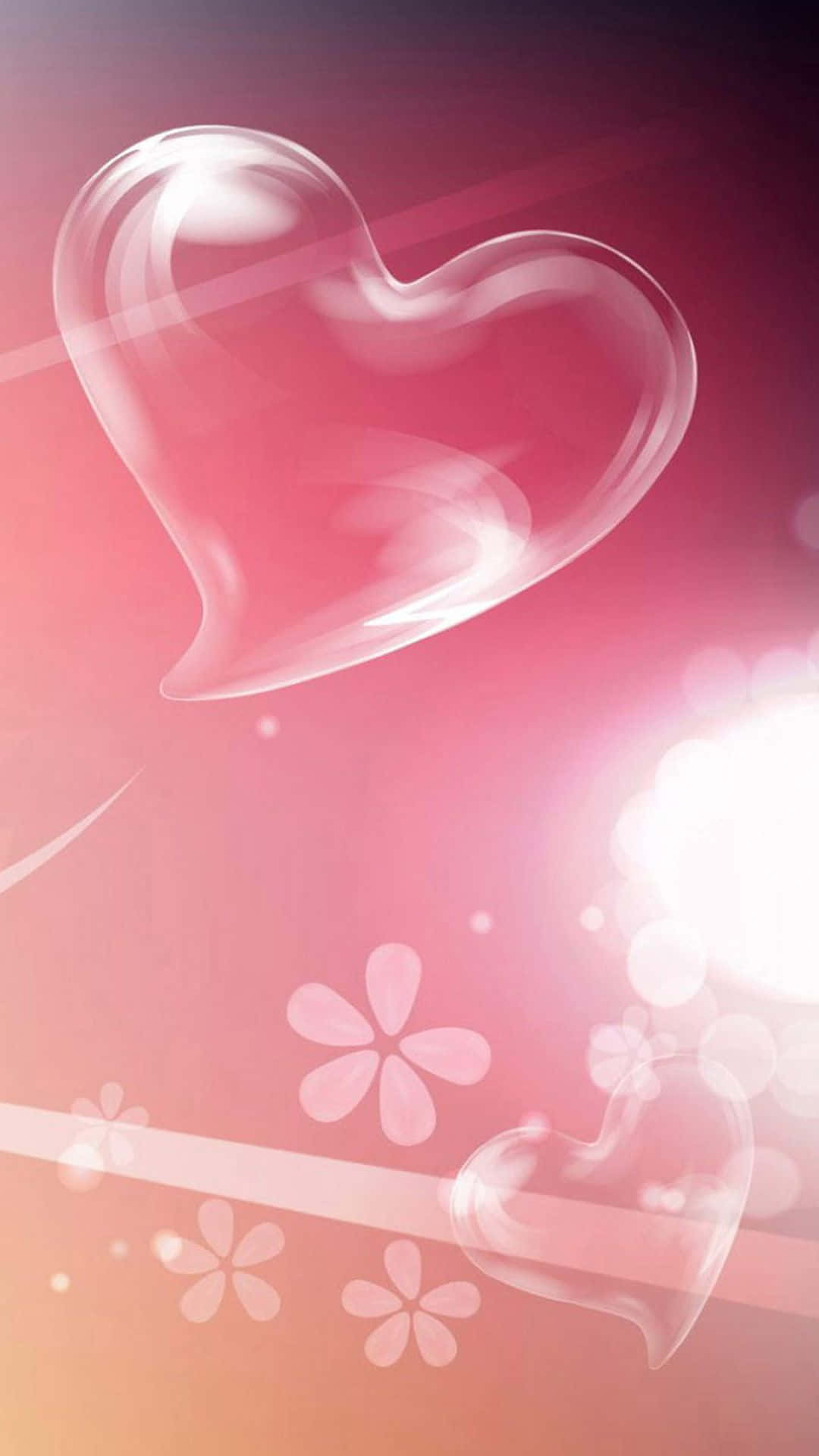 Floating Flowers And Pink Heart Iphone Wallpaper