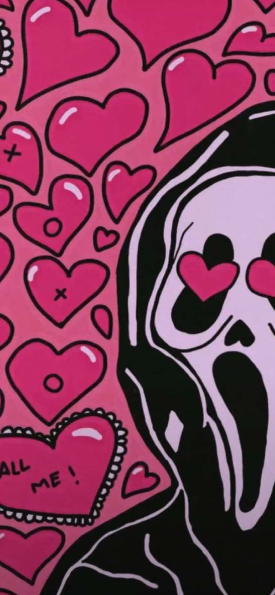 Pink Heart Scream Halloween Aesthetic.jpg Wallpaper