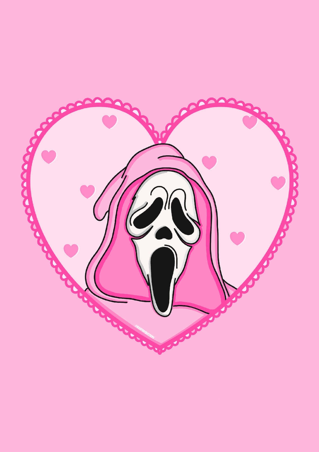 Pink Heart Scream Mask Wallpaper