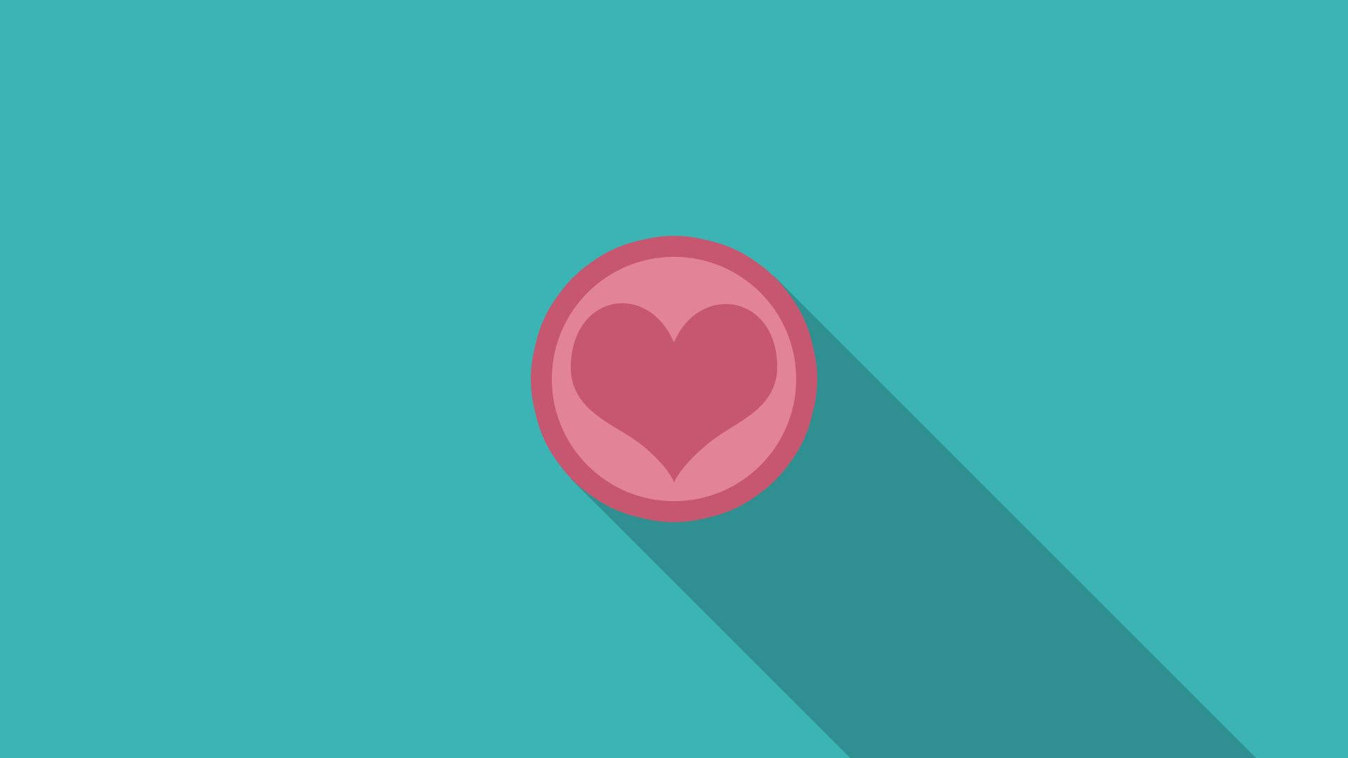A sweet pink heart on a blue, minimalist surface. Wallpaper