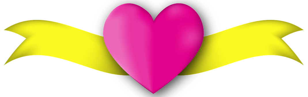 Pink Heart Yellow Banner Graphic PNG