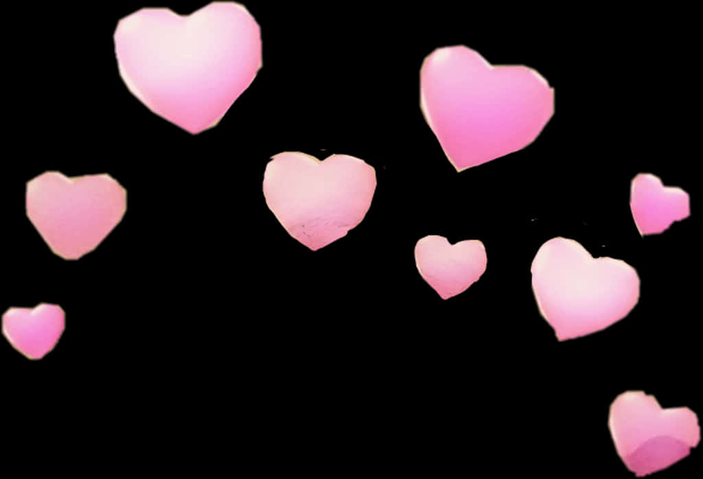 Pink Hearts Against Black Background PNG