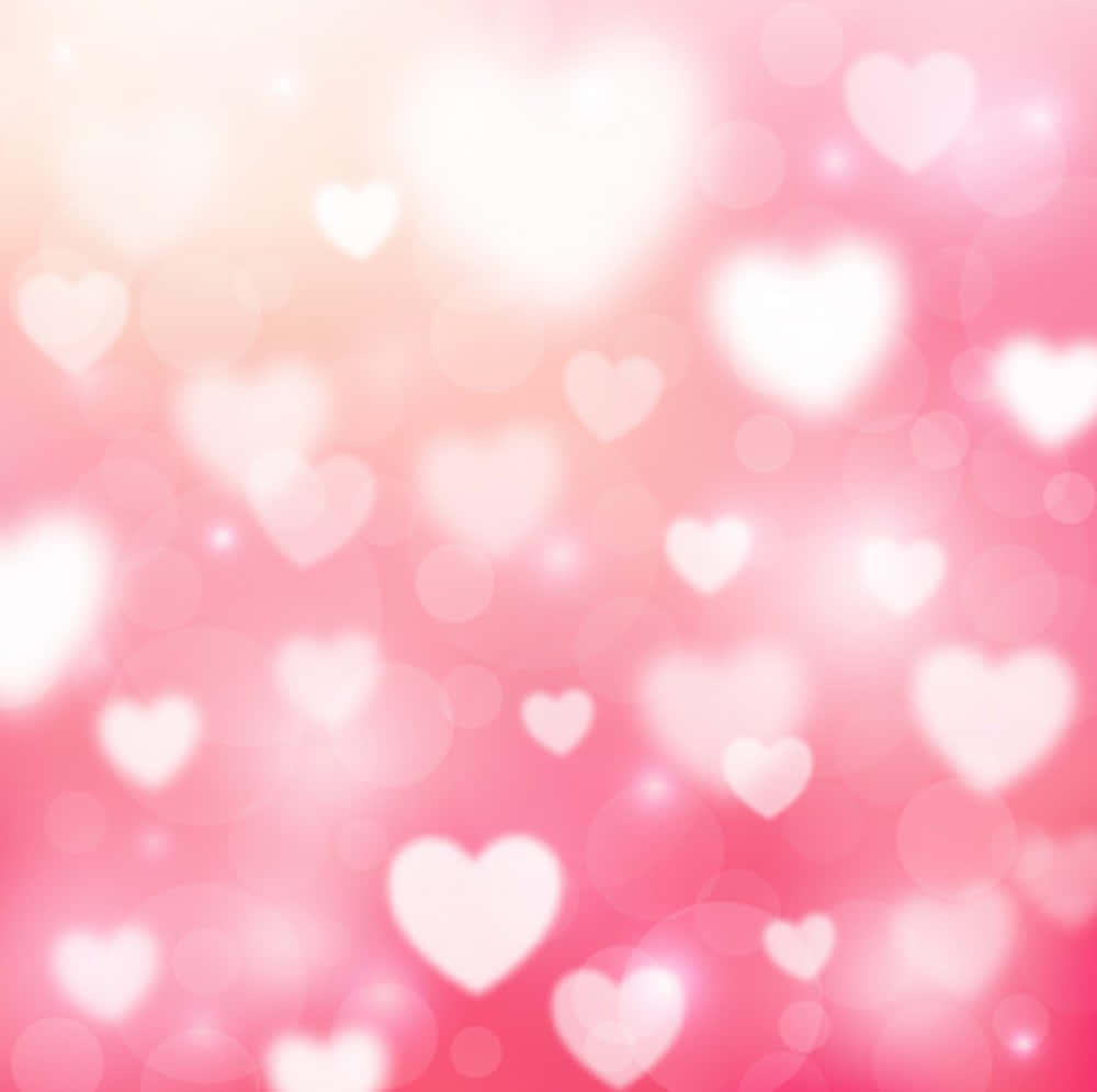Bokeh White And Pink Hearts Background