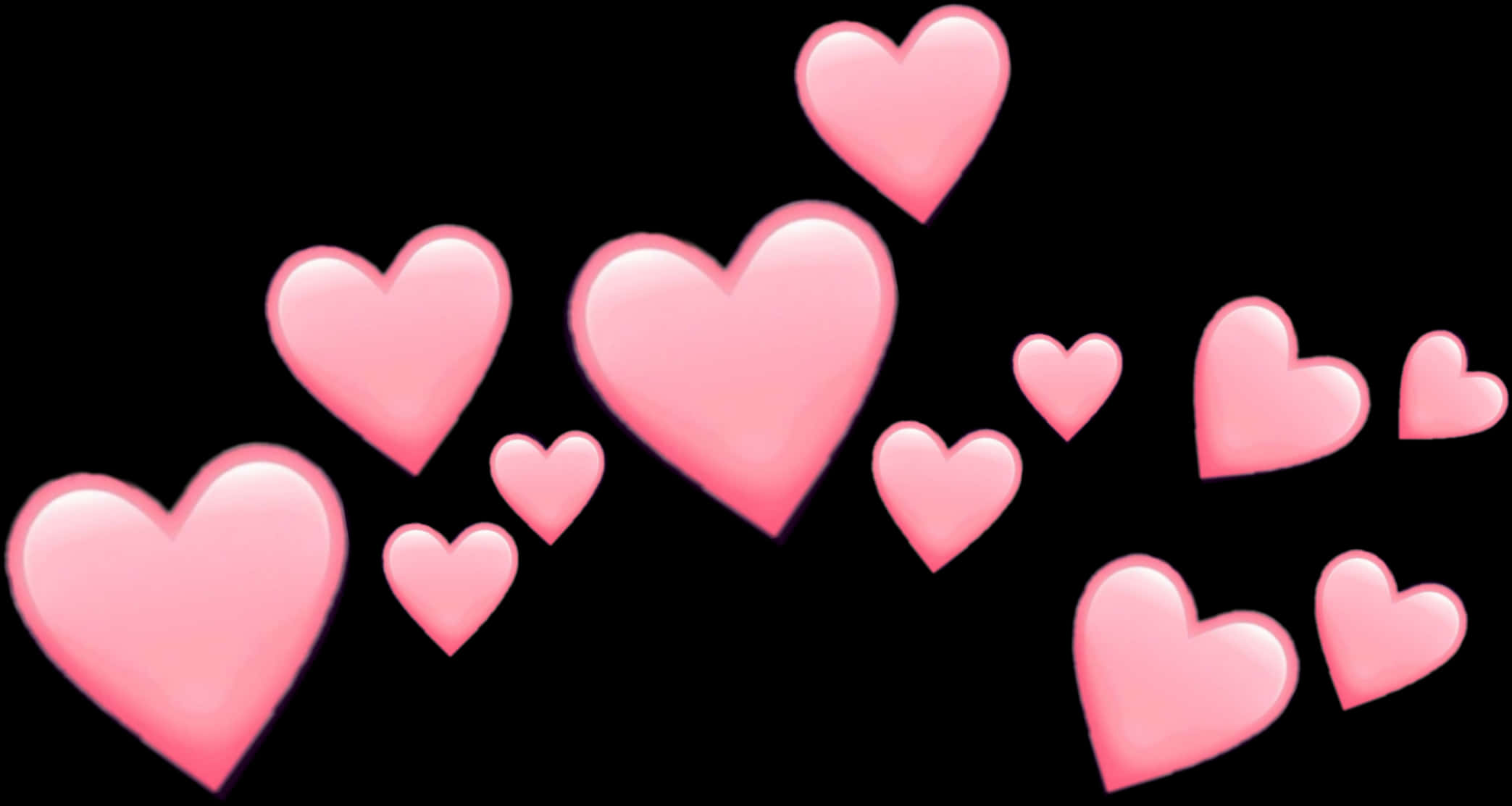 Pink Hearts Black Background PNG