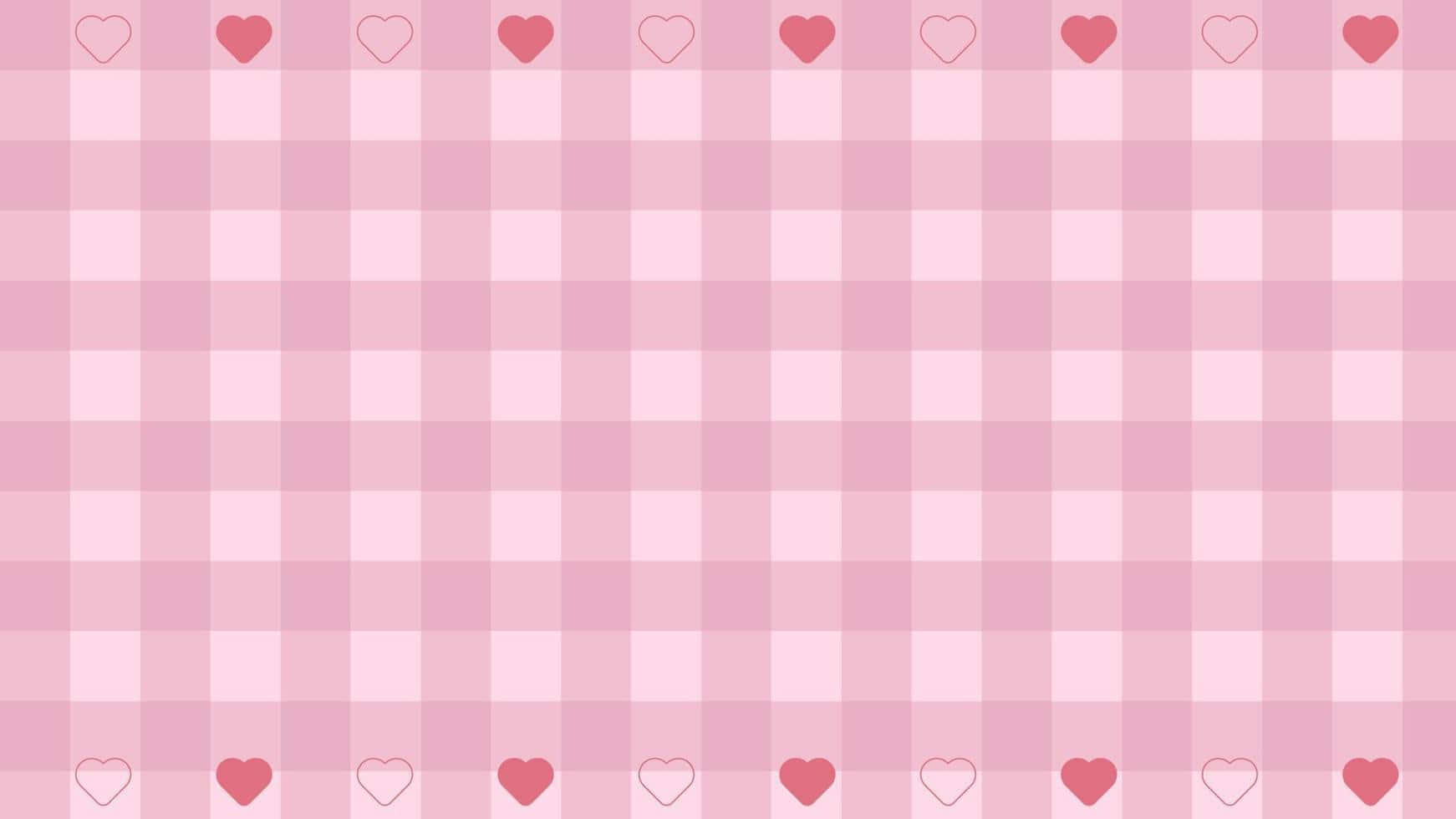 Pink Hearts Checkered Pattern Background Wallpaper