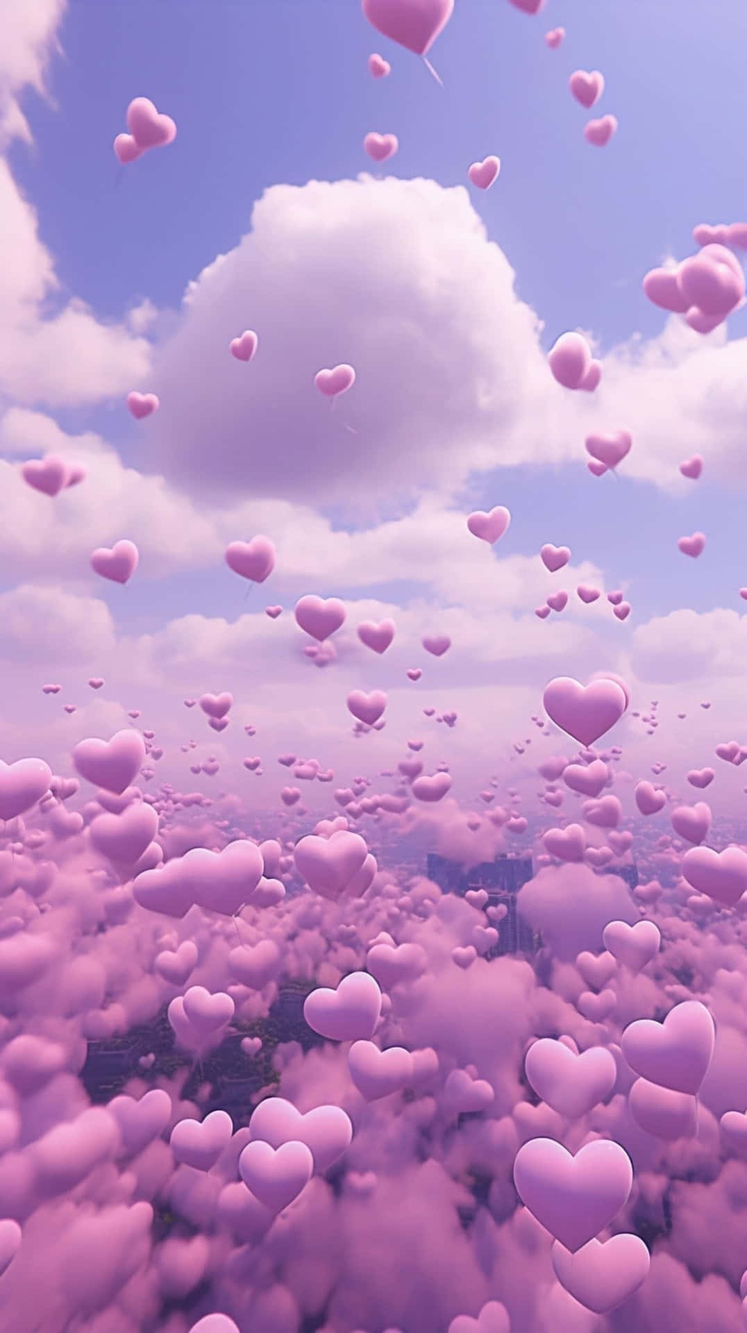 Pink Hearts Cloudscape Romantic Aesthetic Wallpaper
