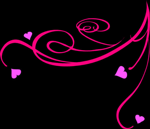 Pink Hearts Decorative Lineon Black Background PNG