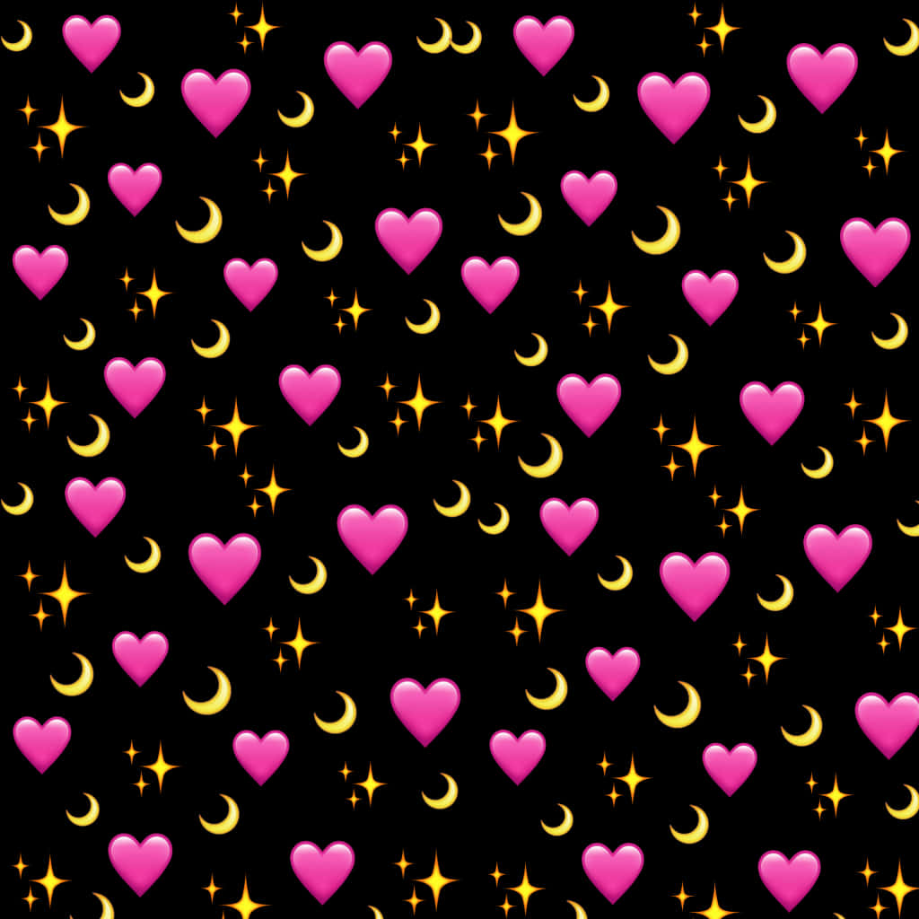 Pink Hearts Stars Moons Pattern PNG