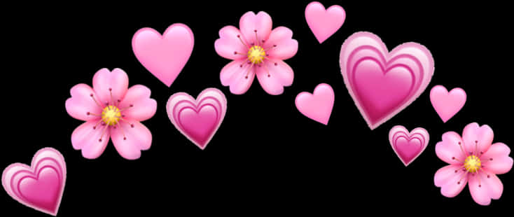 Pink Heartsand Flowers PNG