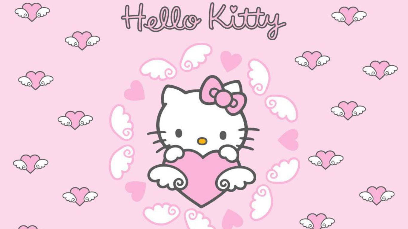 Pink Hello Kitty Heart With Wings Wallpaper