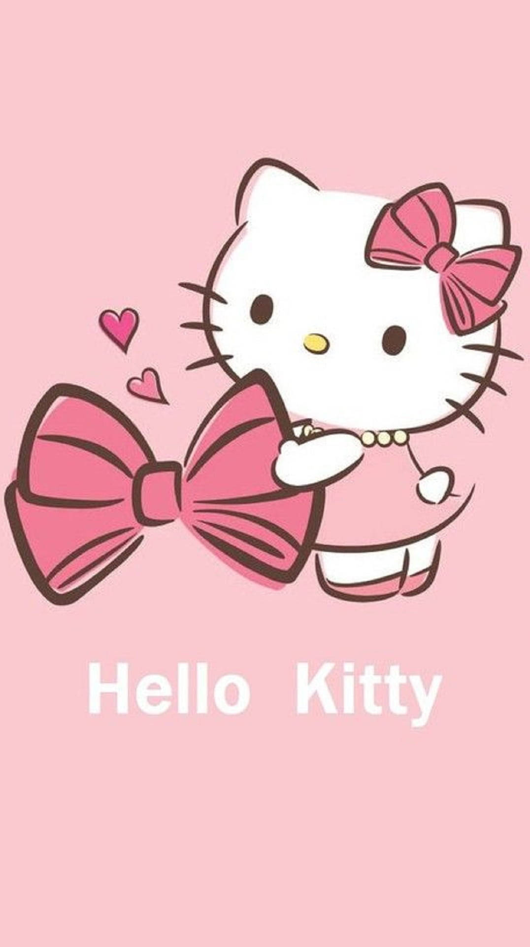 Download Pink Hello Kitty Holding A Bow Wallpaper | Wallpapers.com