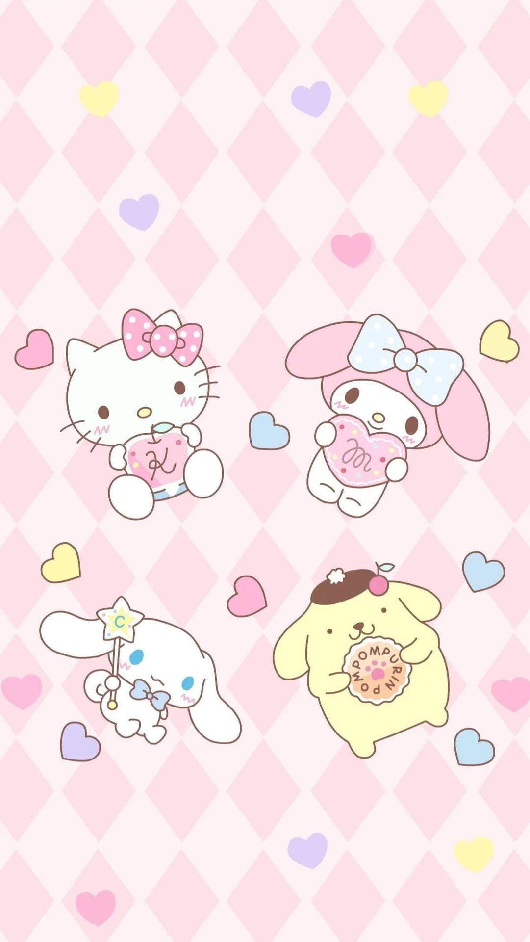Pink Hello Kitty In Diamond Pattern Wallpaper