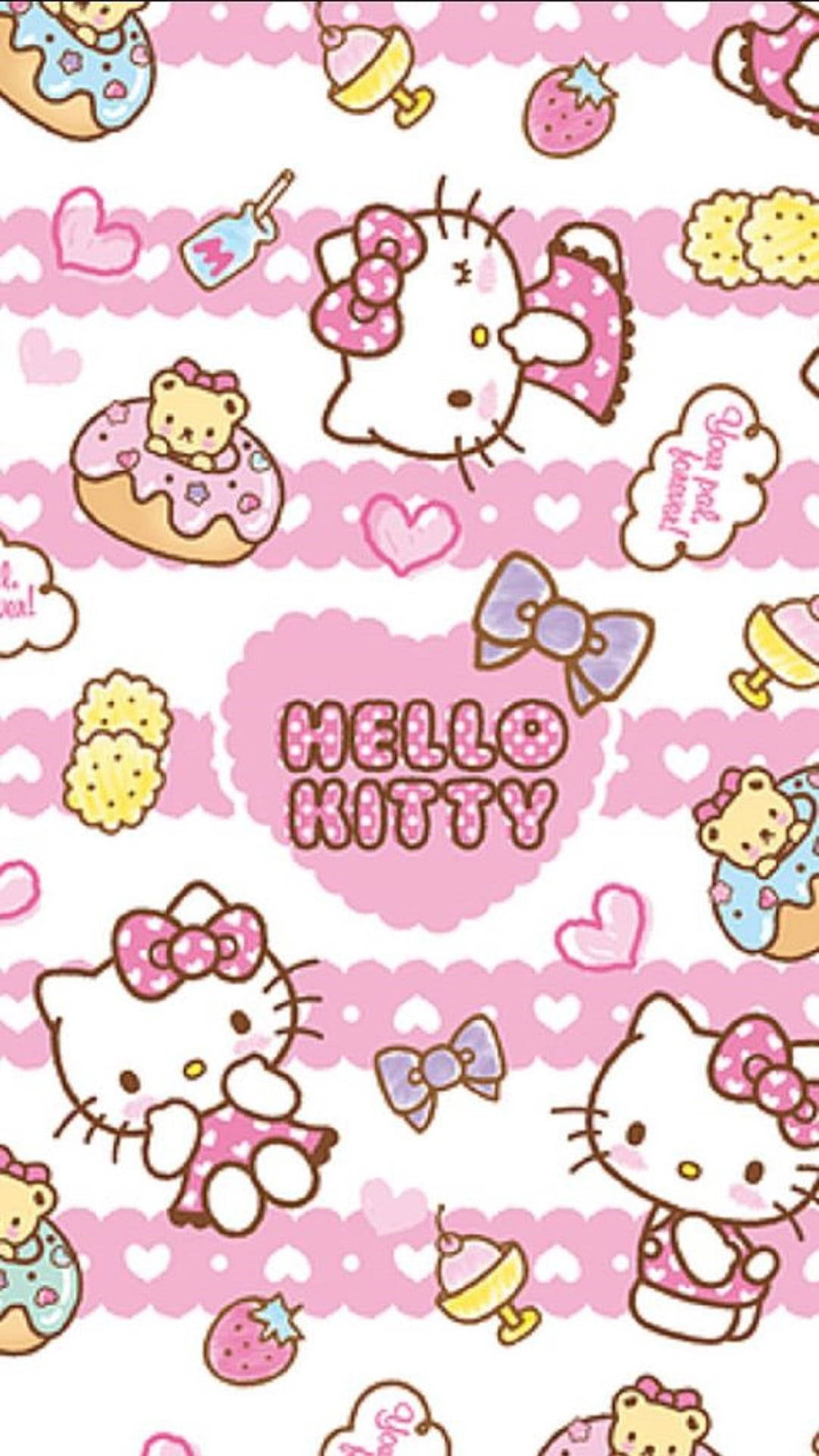 Fundode Tela Da Hello Kitty Rosa Com Desenho De Alimentos. Papel de Parede