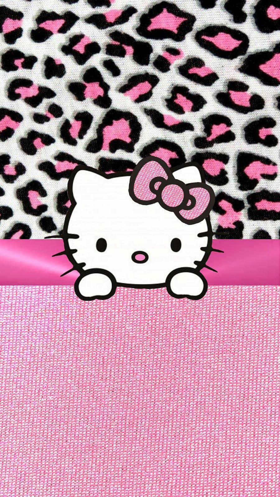 Pink Hello Kitty With Leopard Textile Wallpaper