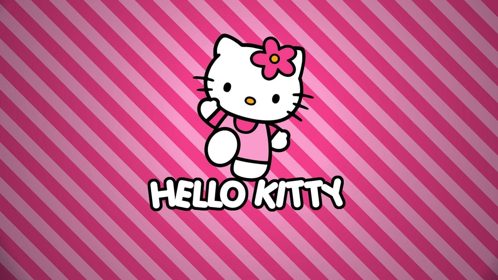 Pink Hello Kitty With Stripes Background Wallpaper