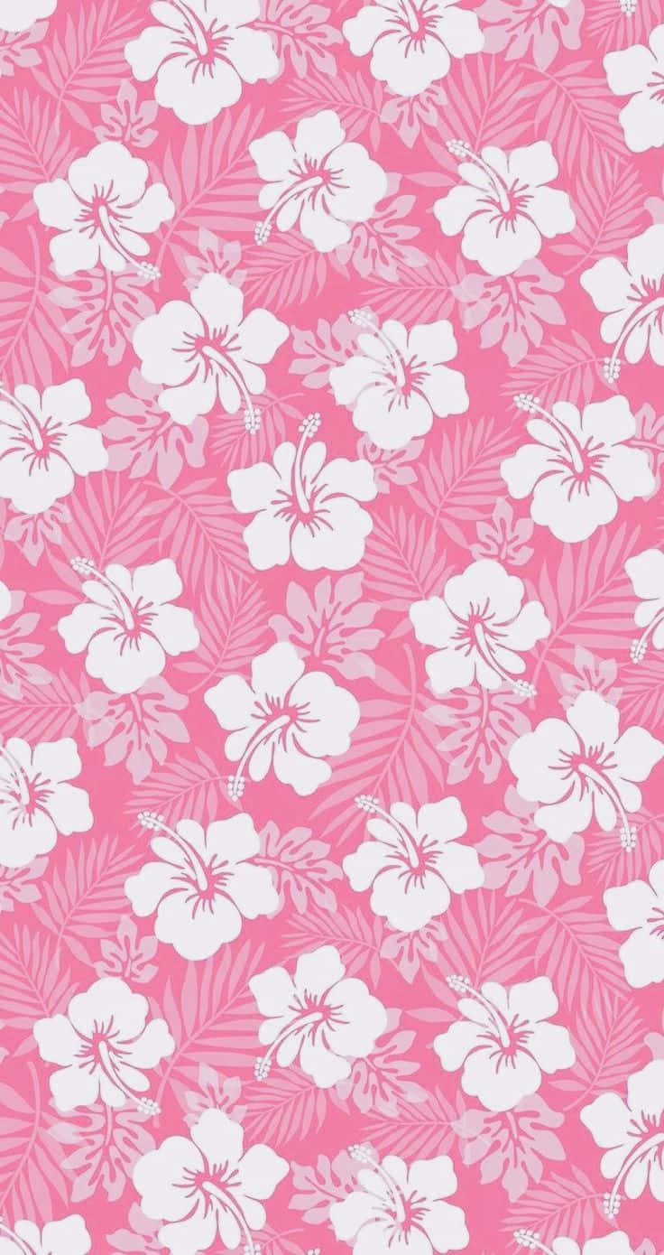 Pink Hibiscus Floral Pattern Wallpaper